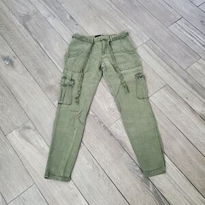 Sanctuary lyocell linen blend army olive green cargo tapered pants size 24